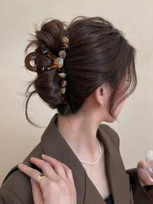 topshiny 1pc Korean Elegant Faux Pearl Hair Claw Clip, Luxury Chic Updo Hairstyle Hair Accessory For Women, New Fashion Hair Clips Hair Jaw Clip Hair Clamps Hair Clutch Hair Catcher Clip Fall Winter Hair Accessories For Women For Vacation Outfits Woman - Beads Coffee Color - View 6