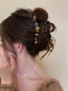 topshiny 1pc Korean Elegant Faux Pearl Hair Claw Clip, Luxury Chic Updo Hairstyle Hair Accessory For Women, New Fashion Hair Clips Hair Jaw Clip Hair Clamps Hair Clutch Hair Catcher Clip Fall Winter Hair Accessories For Women For Vacation Outfits Woman - Beads Coffee Color - View 4