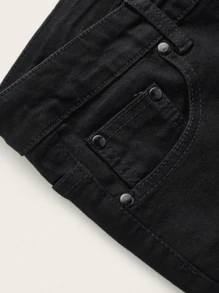 Men's Elastic Skinny Ripped Jeans, Casual Solid Color Slim Fit Pants - Black - View 3