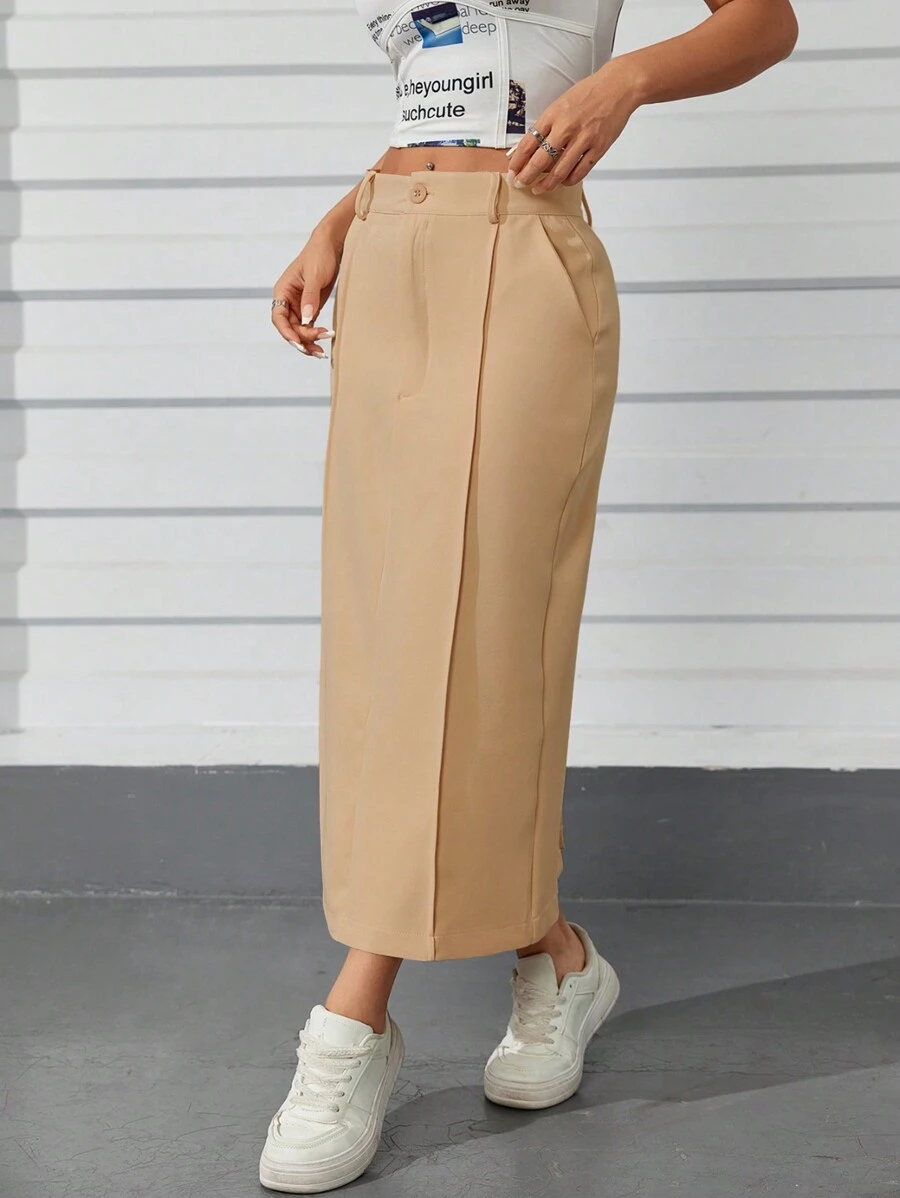 Modern High Waist Women's Maxi Skirt - màu nâu - Xem 1