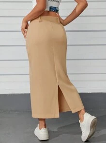 Modern High Waist Women's Maxi Skirt - màu nâu - Xem 4