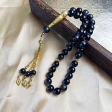 1pc Men's Classic Elegant Round Bead Glass Bracelet With Rhombic Tassel, Suitable For Daily Wear