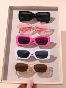 5pcs/Set Unisex Teens Square Frame Decorative Fashion Glasses, Fashionable & Minimalist