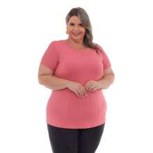 Plus Size T-Shirt Women's Basic Blouse Basic Look Ideal Uniform Customize Round Neck Curve T-Shirt - 玫紅色 - 查看 2