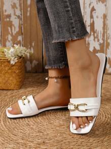 女士新款夏季休闲百搭平底系带凉鞋 - 白色 - 查看 5