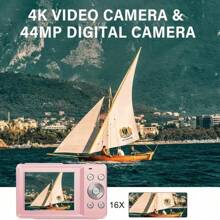 Digital Camera  Newest FHD 1080P 44MP Cameras For Photography, Point And Shoot Digital Camera For Kids With 32GB Card, 16X Zoom, Anti-Shake, Compact Small Travel Camera For Girls Boys Teens Kids - Pink - View 2