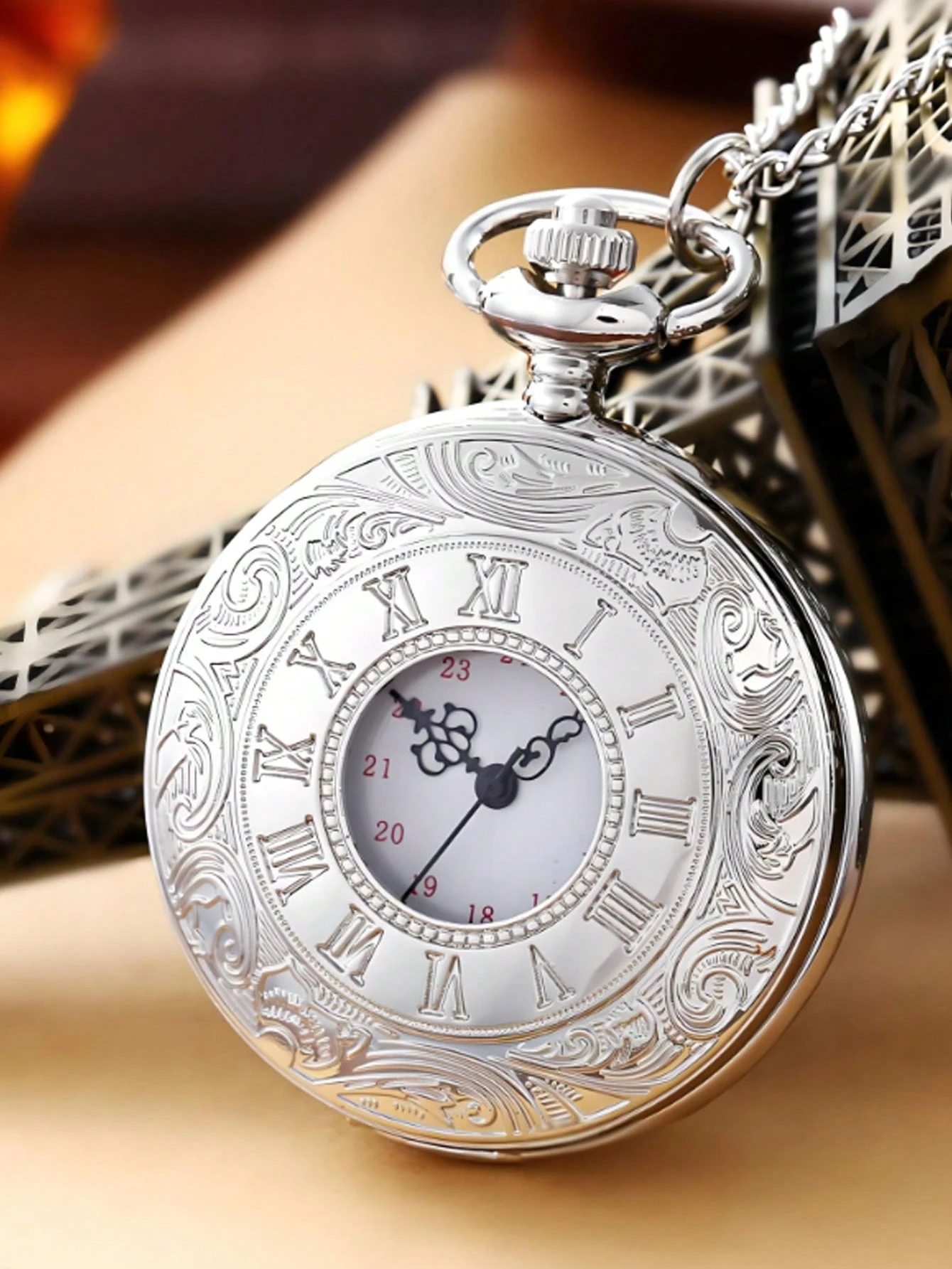 Montre De Poche Rétro Bronze - Mécanique Automatique, Cadran Squelette, Avec Chaîne - Style Steampunk Vintage