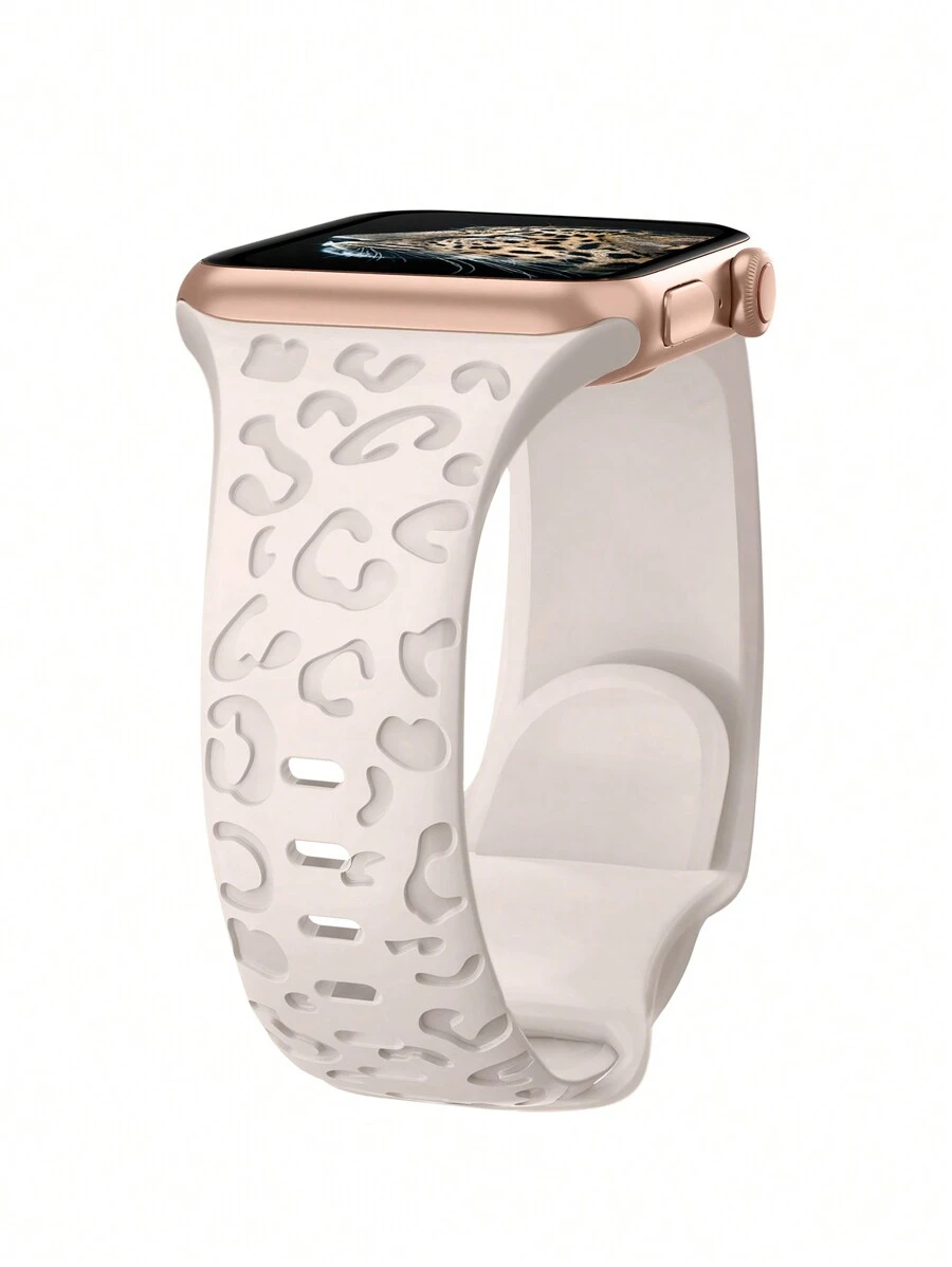 Unbeinst 1pc Leopard Print Carved Soft Silicone Watch Band Compatible With Watch Ultra Series 10 9 8 7 SE 6 5 4 3 2 1 - Starlight - View 1