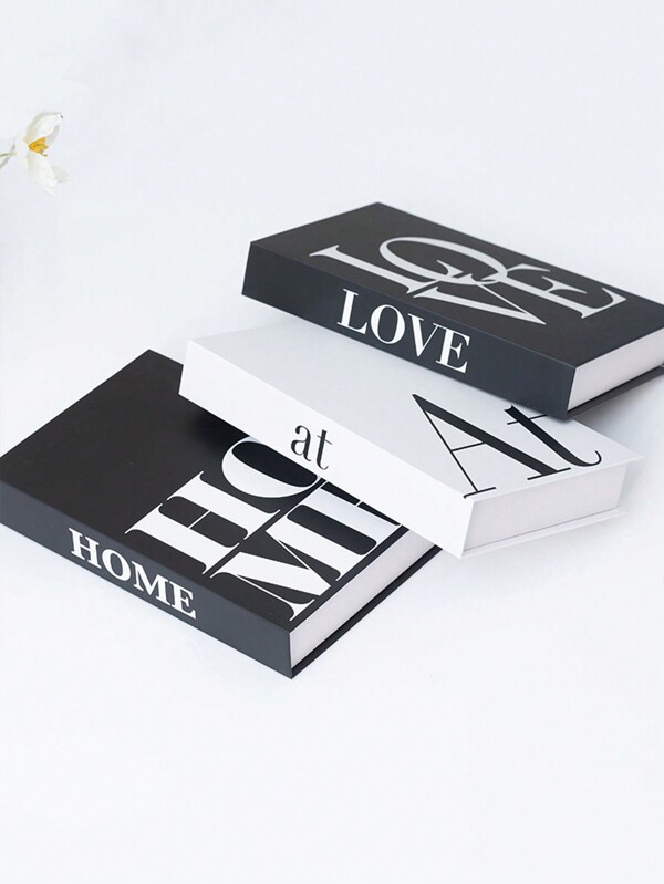 Conjunto de 3 piezas/1 pieza AMOR+EN+CASA. Estilo de moda para el hogar. Libro falso plegable de cartón duro (no se puede abrir). Ideal para decoración de sala de estar, decoración de escritorio y decoración de pared. Adecuado para muchos escenarios.