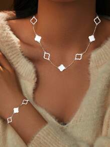 SYMFNY 1 SET de 2 pièces Bracelet et collier en argent sterling 925 de fleur creuse brillante de haute qualité. Accessoires de bijoux de luxe et de haute qualité pour la Saint-Valentin