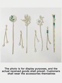 1/6件装女士时尚优雅发髻发夹，尽显奢华质感，仿珍珠金色流苏，中式花朵发髻，适合日常及派对佩戴，女士发饰，新年礼物推荐，发夹，发型发夹，头部饰品 - 彩色 - 查看 11