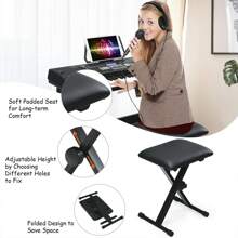 61-Key Electronic Keyboard Piano Starter Set W/Stand Bench Headphones - Black and White - View 8