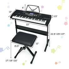 61-Key Electronic Keyboard Piano Starter Set W/Stand Bench Headphones - Black and White - View 2
