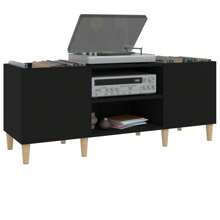 Stylish Black Engineered Wood Record Cabinet 128x48 Cm For Vinyl Storage And Display - Black - View 3