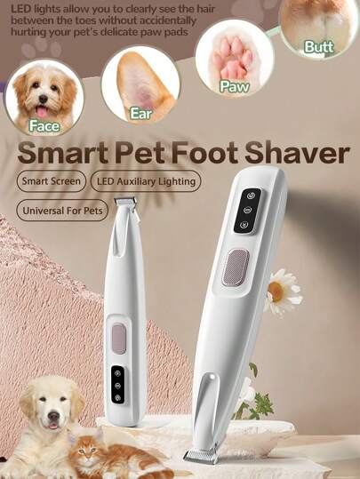 Aparador de patas de cachorro de estimação com luz LED, totalmente à prova d'água, aparador de pelos de animais de estimação com tela LED, tosquiadeira de cachorro para tosa, lâmina larga