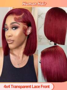 99J Burgundy Lace Closure Bob Wigs Human Hair Pre Plucked 8-16 Inch Red Bob Wig Human Hair 4x4 Frontal Lace Wig Human Hair Wigs For Women Human Hair Wine Red Color Halloween Costumes - S99J - View 2