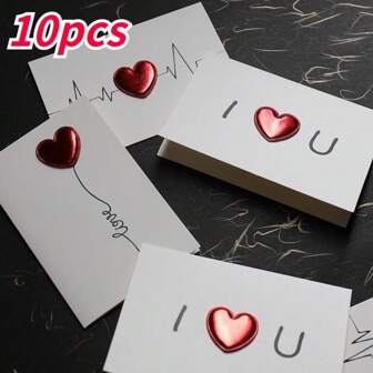 10pcs Solid Red Heart Greeting Card Romantic Letter Wedding Invitation Valentine's And Birthday Cards