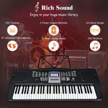 61-Key Electronic Keyboard Piano Starter Set W/Stand Bench Headphones - Black and White - View 3