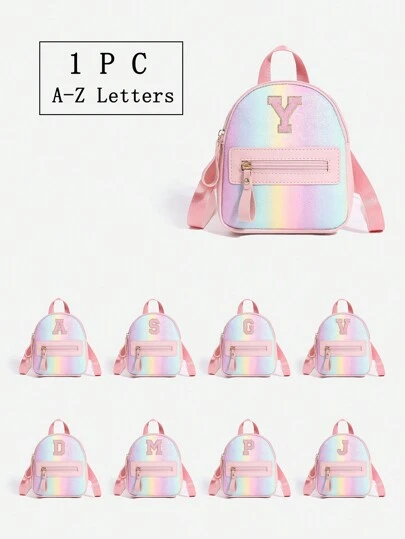 1pc Girls Cute Classic Backpack With 26 A-Z Letter Print, Shoulder Bag, Heart Wallet, Adjustable Strap Design, Ideal Gift For Valentine's Day, Suitable For Daily, Outdoor, School, Travel, Hiking, Portable