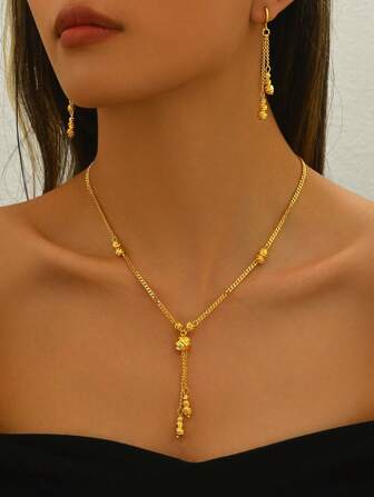 3pcs Set Middle East Style Tassel Pendant Necklace, Earrings And Bracelet Jewelry Set