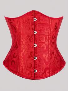 Vintage Jacquard Lace-Up Back Fishbone Corset Bustier Top, Fashionable Outerwear Waist Cincher Bodysuit, New Year Party, Valentine's Day, Holiday Tops, St. Patrick's Day Outfit, Halloween Costume