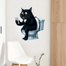A Cute And Funny Cat Toilet Seat Sticker, Animal Print Self-Adhesive Sticker, Square Ceramic Surface, Single Use Waterproof Bathroom Decoration Sticker Tile Sticker For Bathroom Toilet Toilet Seat Toilet Seat Sticker Fall Decor