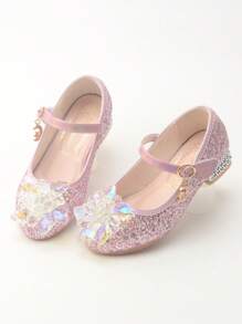 Girls' Princess Shoes, New Spring/Autumn Crystal Shoes For Little Girls, Hook-And-Loop Children's High-Top Soft Bottom Comfortable Flats