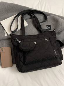 Bolso de tote acolchado de unicolor de gran capacidad y estilo casual de negocios, ligero, con monedero. Nuevo bolso de estilo coreano de mochilero para estudiantes de secundaria, bolso casual de hombro y bandolera para mujeres