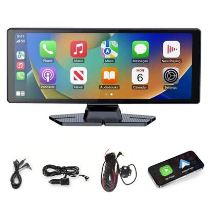 BDQ Portable Newest Wireless Apple CarPlay And Android Auto Screen For Car, 10.26" HD Touch Screen Car Stereo With Mirror Link, Bluetooth 5.2, Backup Camera, AUX,FM Transmitter For All Vehicles