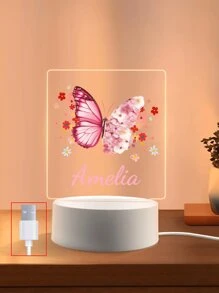 1pc Custom Name Creative Gift Pink Butterfly And Flowers Send To Boys Girls Or Friends 3D Light Illusion LED Night Light Warm Light Birthday Gift Decoration Desk Lamp Night, Valentine Day Decor Stylish, Adorable, Colorful Custom, Personalized, Unique Ideal Gifts For Her Friends, Son, Daughter, School Students, Workers, Kids For Anniversaries, Office Decor, Elegant Living ,Urban Gala ,Fashion Decor - Butterfly+1 Name 01 - View 7