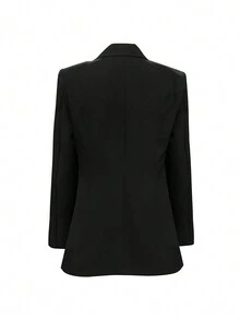 New Versatile Elegant Collar Waist-Cinching Long-Sleeved Blazer Casual Suit Jacket With Shoulder Pads - Black - View 3