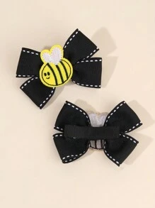 2pcs Black Hair Bows For Girls Adorable Honey Bee Bow Hair Clips Black Grosgrain Ribbon Bow Hairpins Embroidered Felt Bee Alligator Clips Ponytail Barrettes Kids Baby Hair Accessories