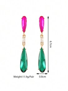 1pair Luxury Sparkling Geometric Water Drop Glass Earrings, Everyday Wear For Women