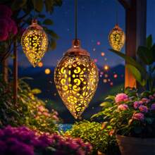 1 Đèn treo năng lượng mặt trời trang trí hình giọt nước Đèn lồng năng lượng mặt trời Đèn LED sân vườn Đèn kim loại chống thấm nước dùng để trang trí ngoài trời - trắng ấm - Xem 4