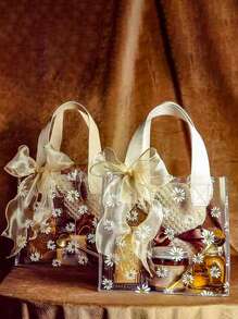 5pcs/Set Birthday Gift Bags, (Excluding Ribbons, Plain Handbag) Transparent PVC Tote Bags, Wedding Candy Gift Bags, Simple Style Unprinted Handbag, Large Capacity Cosmetic Storage Bags, Birthday Party Favor Bags, Christmas, Back To School Plastic Waterproof Gift Bags, Transparent Gift Bags For Wedding, Housewarming Shower