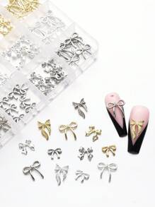 1 Box 96 Pcs Metal Bow Nail Art Decor, Alloy Bows In 3D Gold/Silver/Gray Color, Luxury Shiny Bow Nail Jewelry, Nail Art Accessories, Nail Diy Nails Nail Supplies Nails Nail Charms Nail Gems