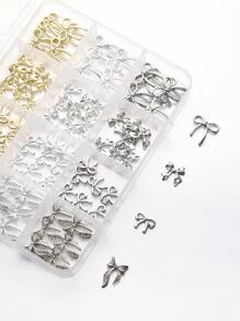 1 Box 96 Pcs Metal Bow Nail Art Decor, Alloy Bows In 3D Gold/Silver/Gray Color, Luxury Shiny Bow Nail Jewelry, Nail Art Accessories, Nail Diy Nails Nail Supplies Nails Nail Charms Nail Gems