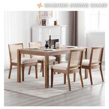 WAHSON OFFICE CHAIRS 2PCS Wahson Rattan And Wood Dining Chair, Retro Solid Wood Dining Chair, Modern Kitchen Chair For Dining Room And Living Room, Walnut - Beige - View 7