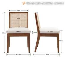 WAHSON OFFICE CHAIRS 2PCS Wahson Rattan And Wood Dining Chair, Retro Solid Wood Dining Chair, Modern Kitchen Chair For Dining Room And Living Room, Walnut - Beige - View 3