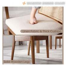 WAHSON OFFICE CHAIRS 2PCS Wahson Rattan And Wood Dining Chair, Retro Solid Wood Dining Chair, Modern Kitchen Chair For Dining Room And Living Room, Walnut - Beige - View 5