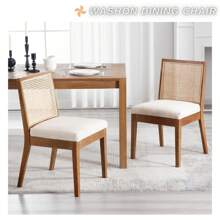 WAHSON OFFICE CHAIRS 2PCS Wahson Rattan And Wood Dining Chair, Retro Solid Wood Dining Chair, Modern Kitchen Chair For Dining Room And Living Room, Walnut - Beige - View 2
