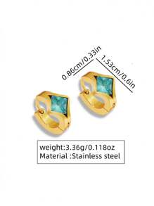 1 Set Luxurious Fashion Diamond-Shaped Colorful Glass Studded Open Hoop Design Stainless Steel Earrings, Suitable For Women's Party, Daily Fashion Outfit, Commuting Or As Gift