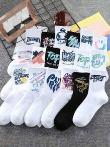 5/10 双随机黑白女式街头风格休闲运动涂鸦中筒袜 - 彩色 - 查看 2