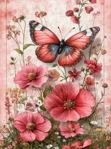 1pc DIY Diamond Painting Rhinestone Embroidery Flower & Butterfly Home Decor Full Drill, 11.8*15.7 Inch - Multicolor - View 1