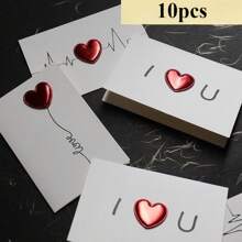 10 张纯红色心形贺卡浪漫字母婚礼邀请函情人节和生日贺卡 - 彩色 - 查看 2