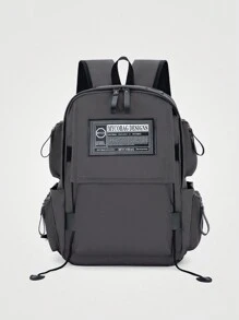 Myco 时尚字母贴片背包 大容量多口袋旅行包 16 英寸笔记本电脑包 情人节礼物 - 深灰色 - 查看 13