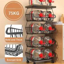 Metal Wire Baskets With Wheels, Kitchen Organiser, 6 Tier Stackable Storage Containers, Fruit And Vegetable Trolley, Dish Rack For Bathroom, Garage And Pantry - 6 Tiers - View 4