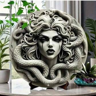 1件美杜莎与蛇复古风格2D平面印刷装饰牌匾 - 平面印刷7.87英寸多用途壁挂牌匾，适用于室内外装饰，耐用铁艺墙饰，可用于复古装饰墙面艺术、墙面装饰、房间装饰、家居装饰、餐厅装饰、酒吧装饰、咖啡馆装饰，孔位随机。