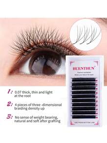 10排 C/D 卷曲 3D/4D/5D/6D/7D/8D/YY/6D 真实/扁平椭圆/5D 花/湿睫毛 预制扇形睫毛延长 W 风格仿貂皮自然柔软绽放睫毛自动开花浓密睫毛 HUENTHUN - D - 查看 2