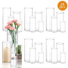 16/24/36/48/72pcs Clear Glass Cylinder Vases, 4, 6, 8, 10 Inch Tall Cylinder Vases For Centerpieces, Glass Flower Vase, Hurricane Floating Candle Holder Vase For Table Shelf, Party, Wedding, Home Decor, Spring Decor, Mother's Day Decor, Ideal Mother's Day Gift - 透明 - 查看 3